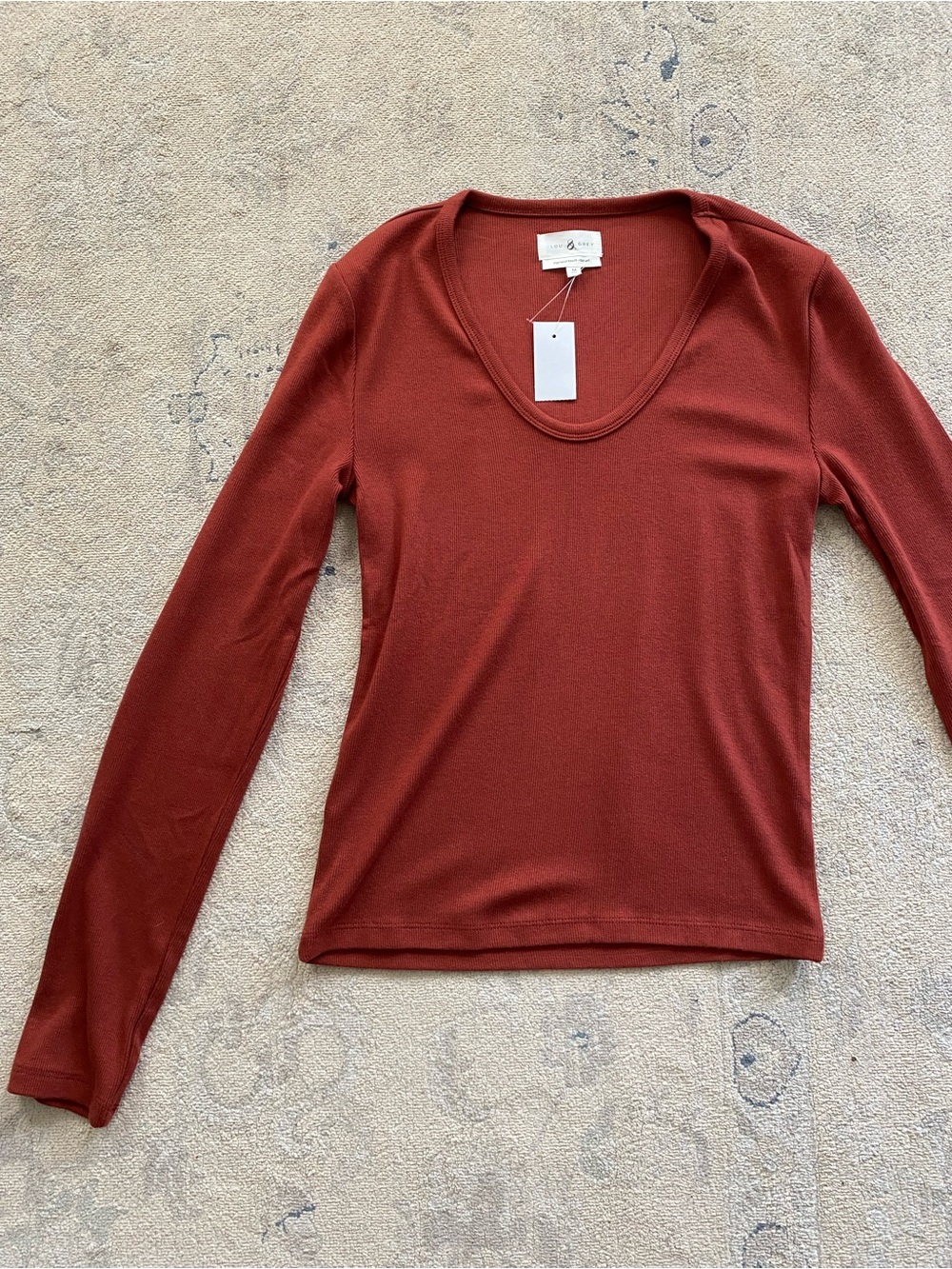 Lou & Grey LOFT Ribbed Top Fitted Rust Orange Medium